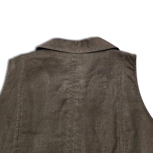 Zara Basic Women Vest Sz M Khaki Green Vintage Utility Style Belt, 100% Ramie - Picture 6 of 11